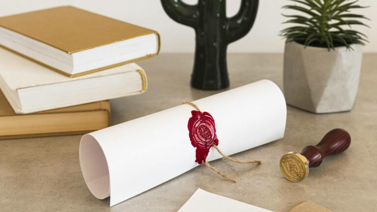 Certificat roulé avec sceau et tampon : la certification Qualiopi est délivrée par un organisme certificateur